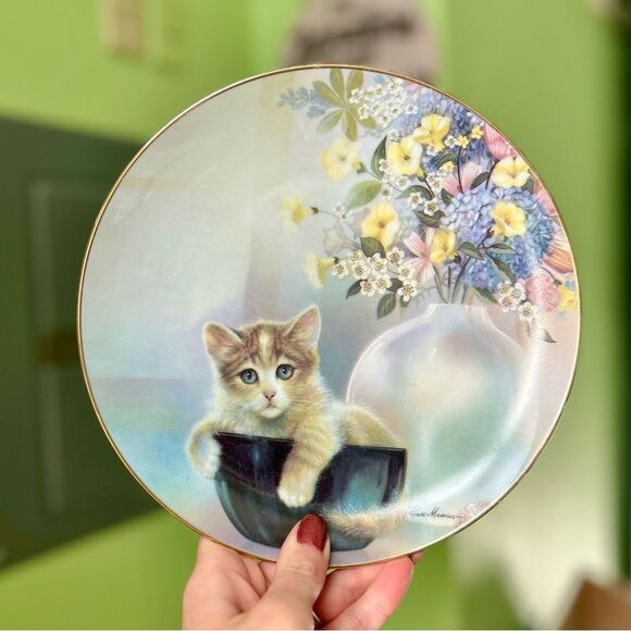Other - Vintage Kitten Floral Base Bowl Cottagecore Collectible Wall Hanging Plate Art